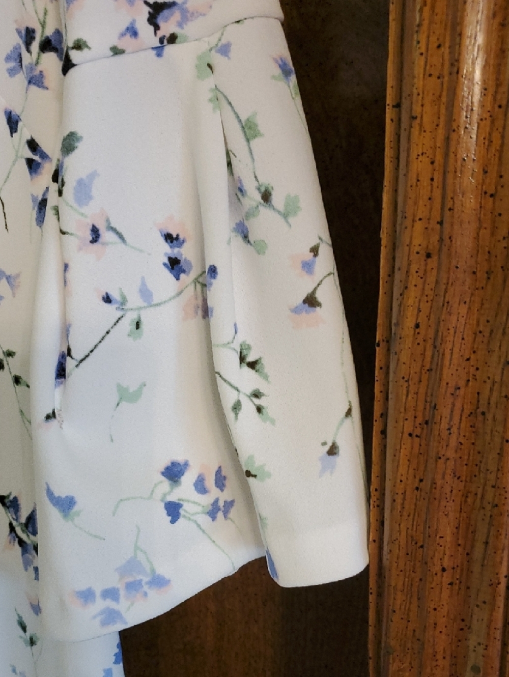 Lauren Ralph Lauren White Dress with Blue Floral Print and Bell Sleeves - Picture 3 of 4